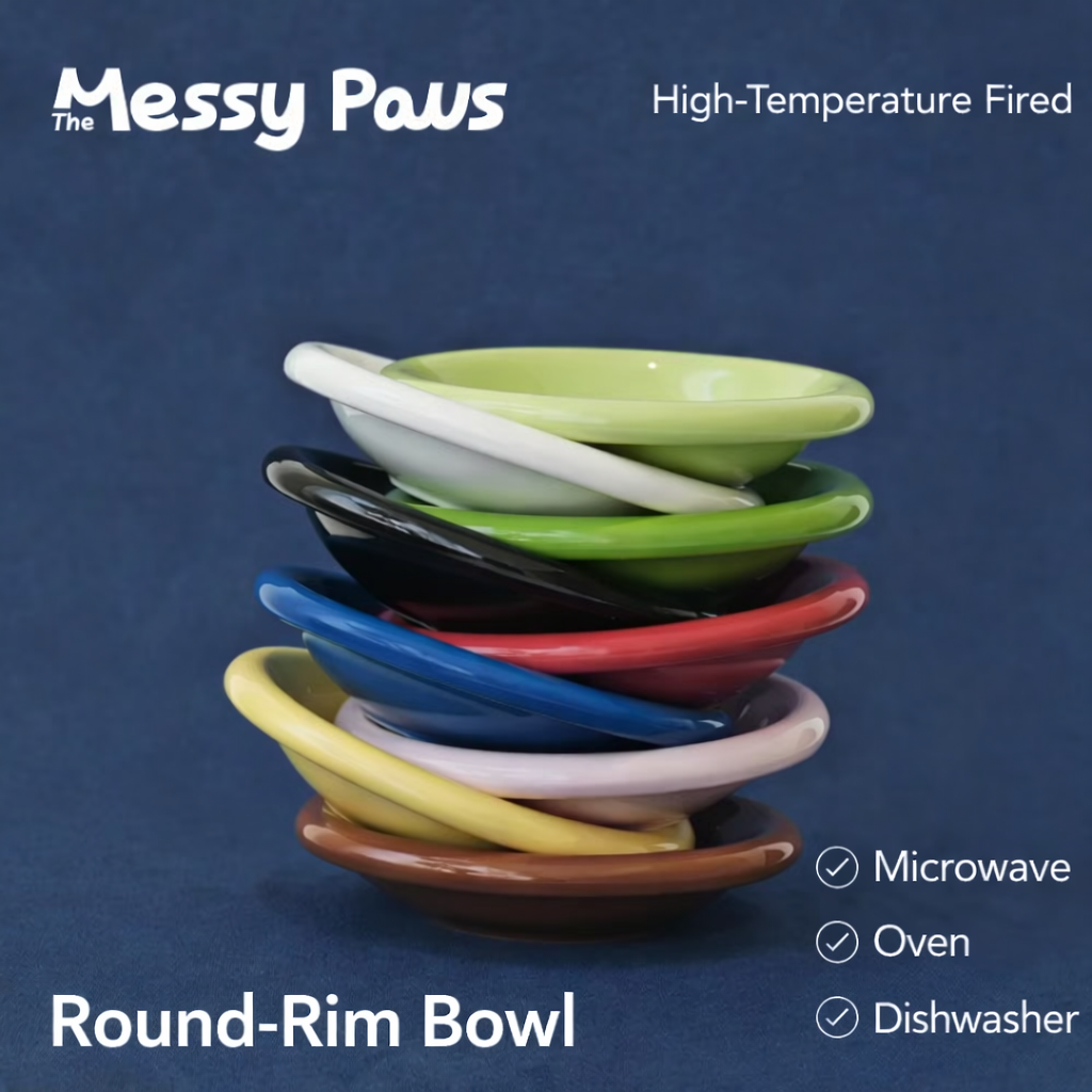 The Messy Paws Round-Rim Ceramic Pet Bowl (15cm) – Whisker-Friendly & Colorful