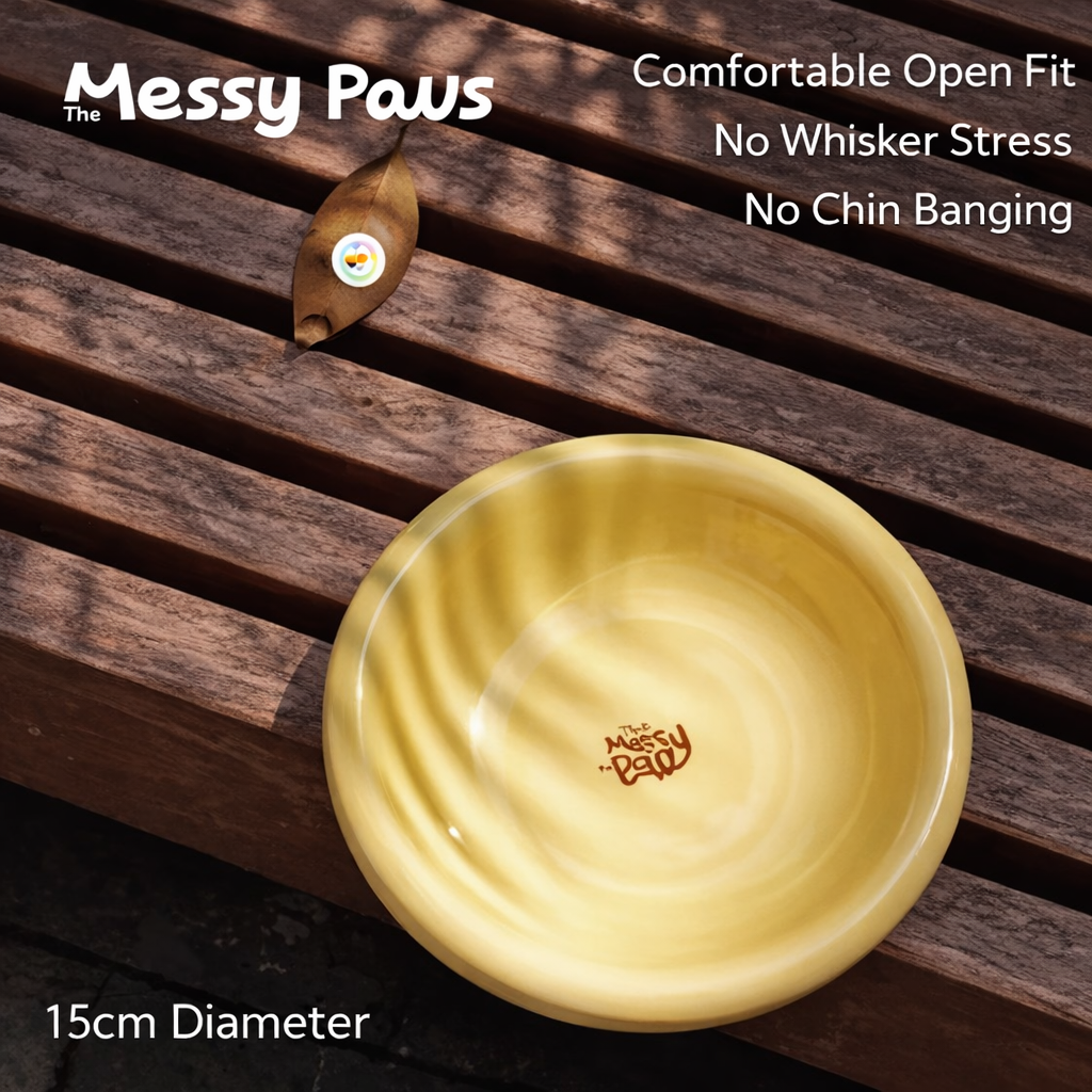 The Messy Paws Round-Rim Ceramic Pet Bowl (15cm) – Whisker-Friendly & Colorful