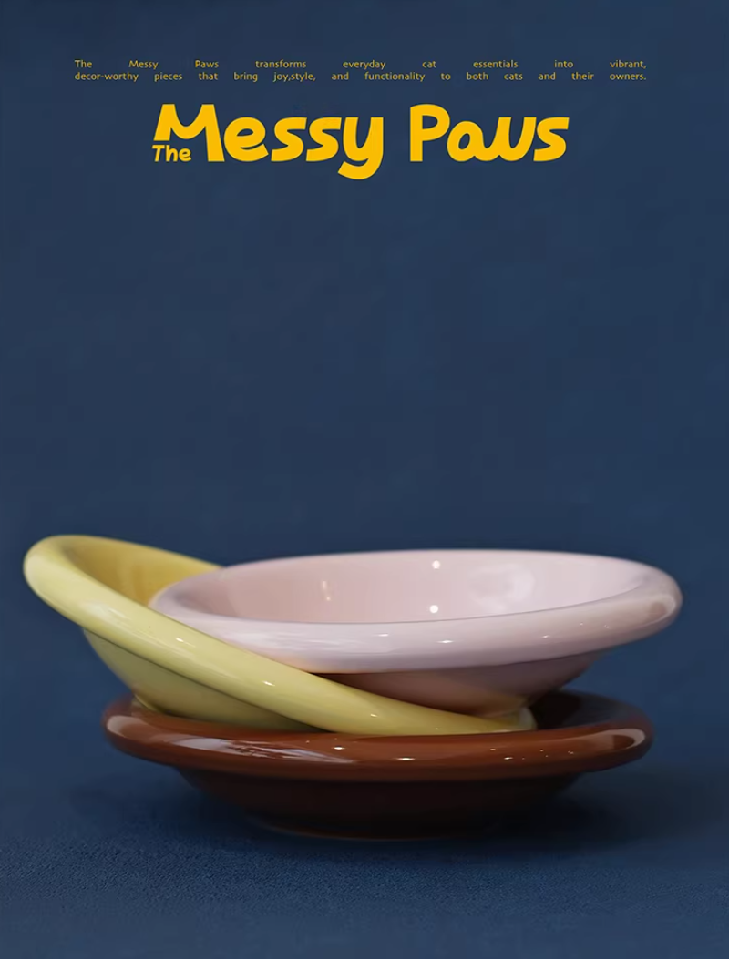 The Messy Paws Round-Rim Ceramic Pet Bowl (15cm) – Whisker-Friendly & Colorful