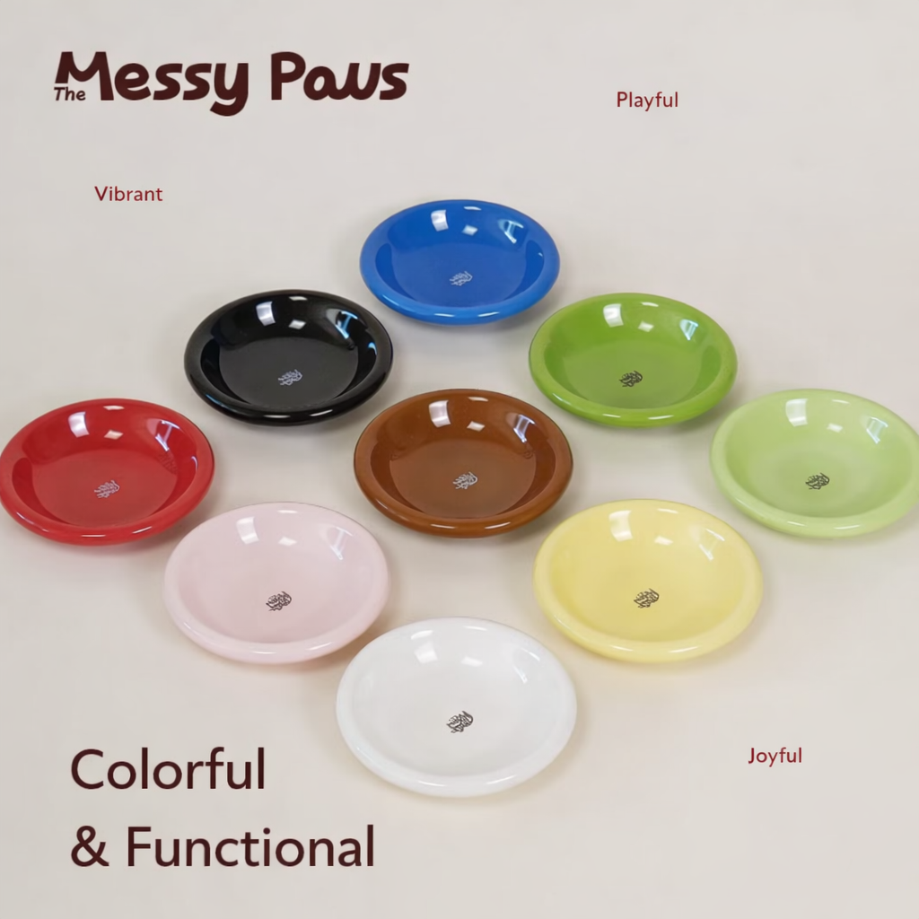 The Messy Paws Round-Rim Ceramic Pet Bowl (15cm) – Whisker-Friendly & Colorful