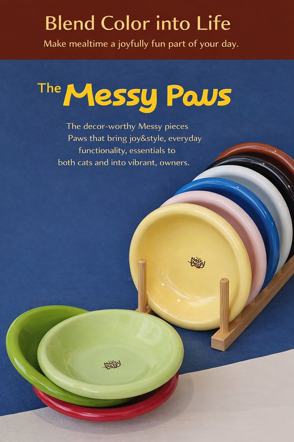 The Messy Paws Round-Rim Ceramic Pet Bowl (15cm) – Whisker-Friendly & Colorful